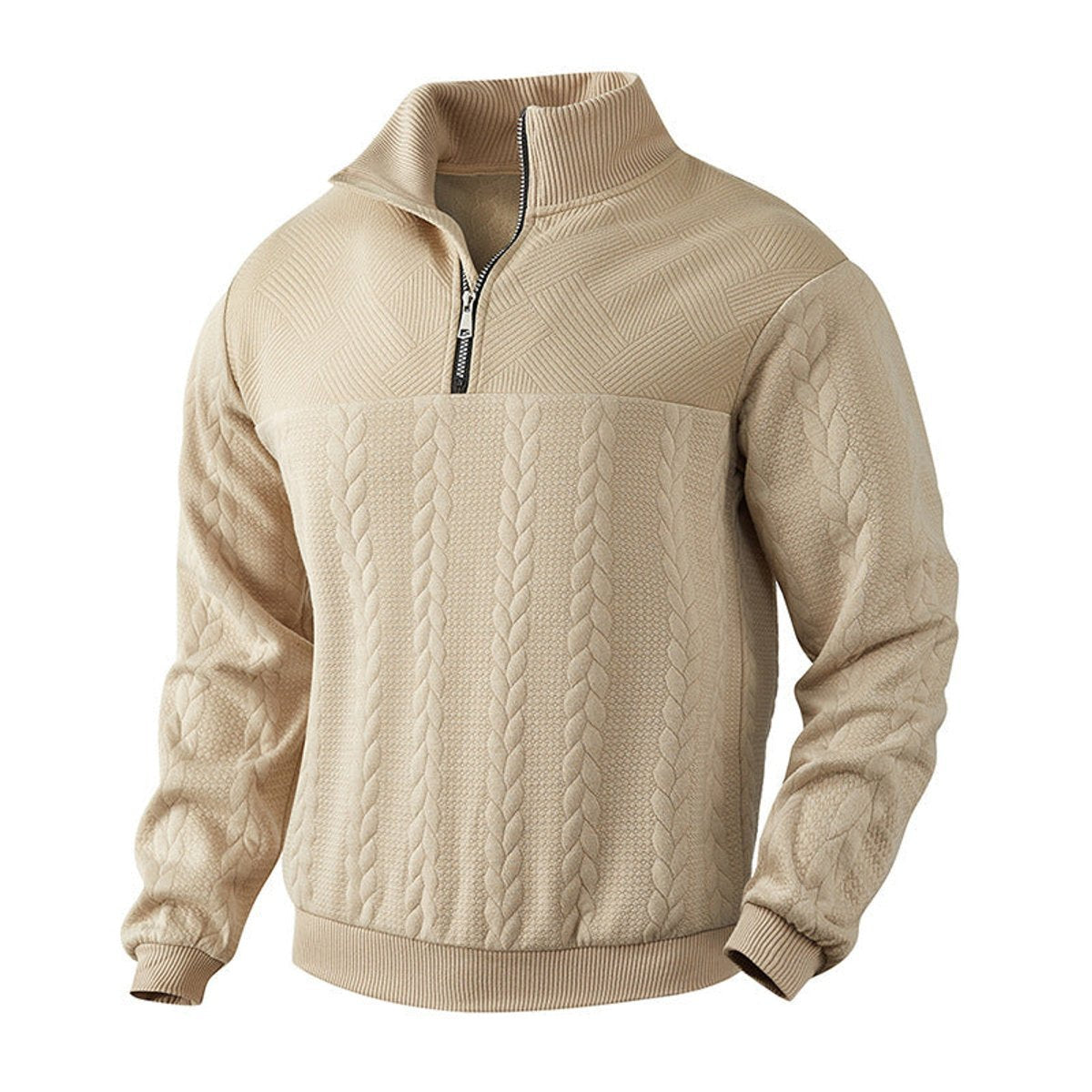 Cable knit quarter-zip sweater for men - beige