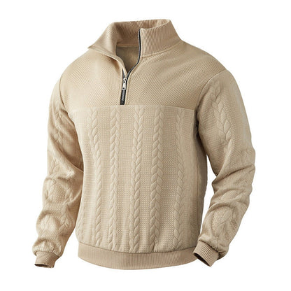 Cable knit quarter-zip sweater for men - beige