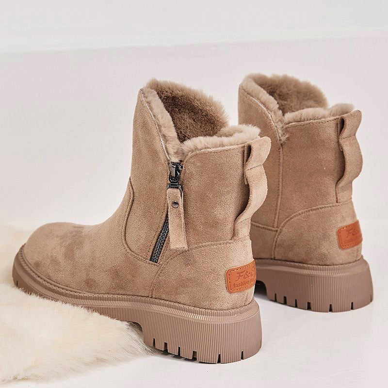 Women's plush snow boots with side zip