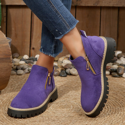Women's chunky heel suede ankle boots with side zipper