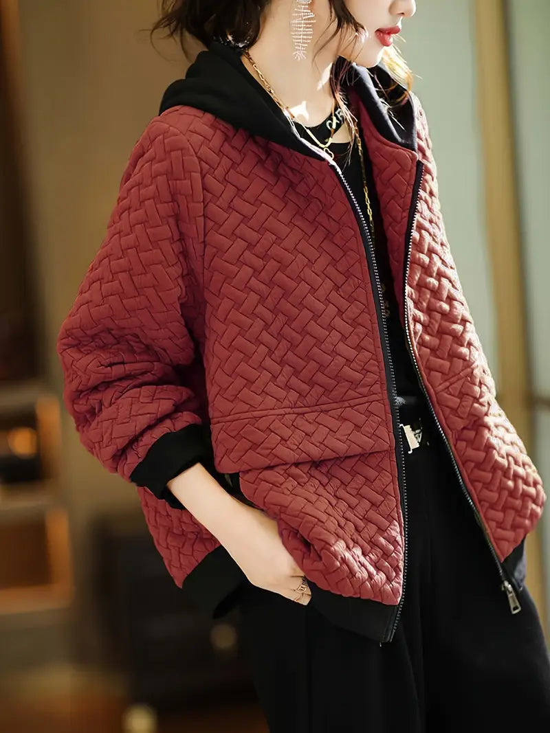 Alienor - Quilted Hooded Coat with Contrast Trim