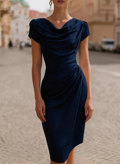 Bodycon midi dress for women with cap sleeves - navy