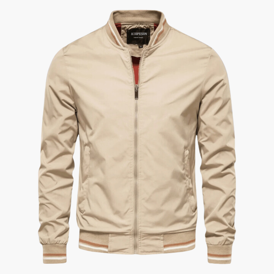 Zip Up Bomber Jacket with Ribbed Trim for Men - khaki