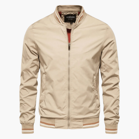 Zip Up Bomber Jacket with Ribbed Trim for Men - khaki