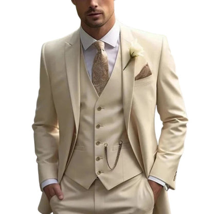 Men's slim fit three piece formal suit - khaki
