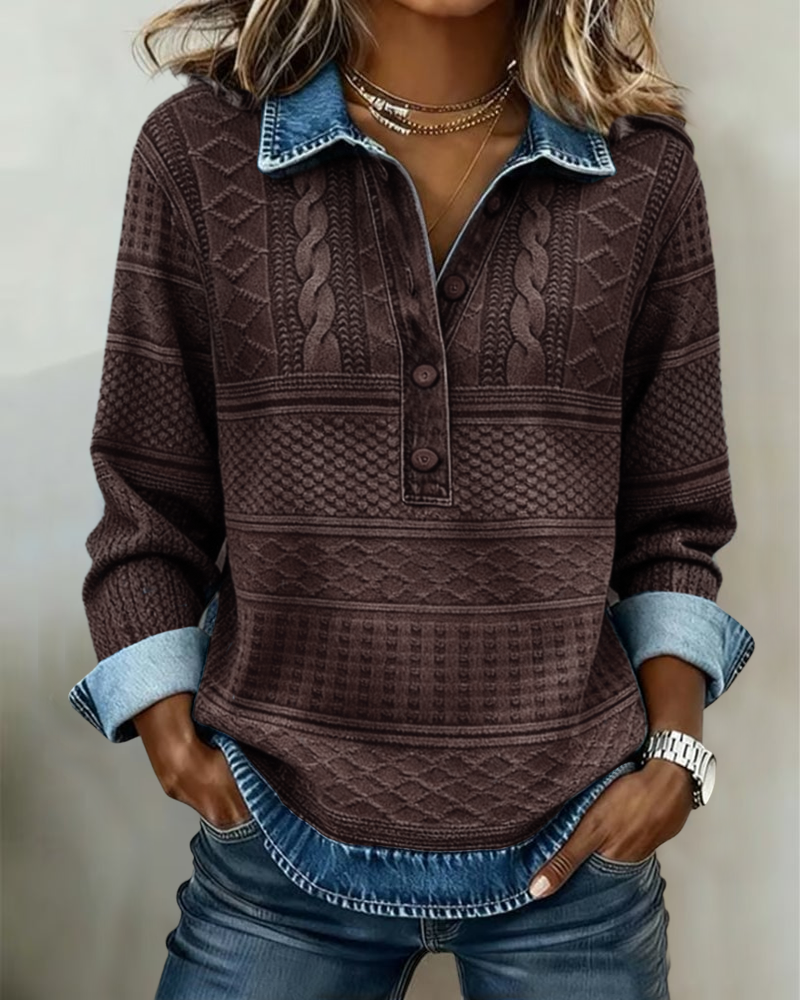 Astrid - Half-Button Lapel Collar Sweatshirt