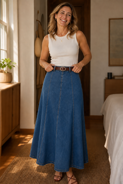 Enrica - High-Waist A-Line Maxi Skirt