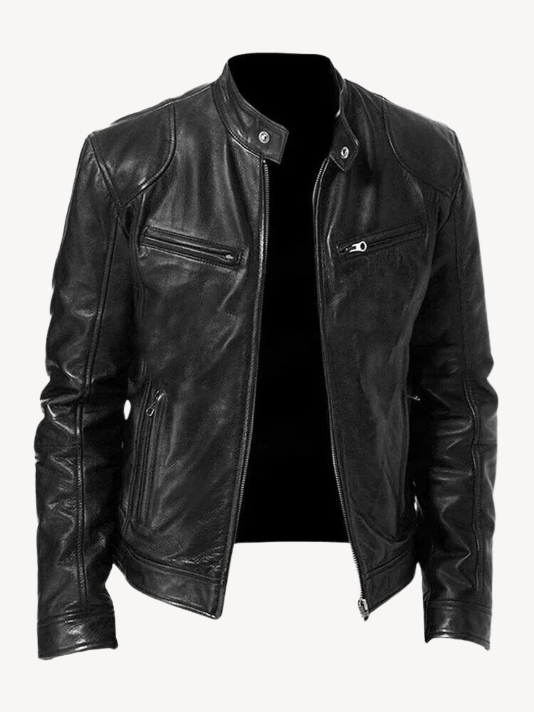 Leather jacket for men with classic styling - black
