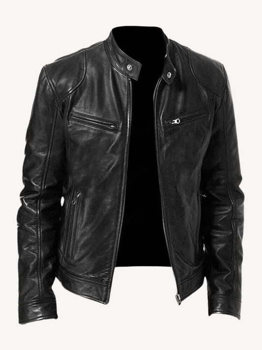 Leather jacket for men with classic styling - black