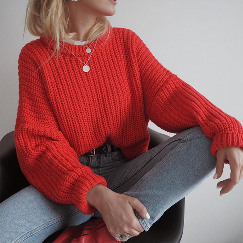 Women's relaxed fit sweater in red, white, brown, gray and khaki