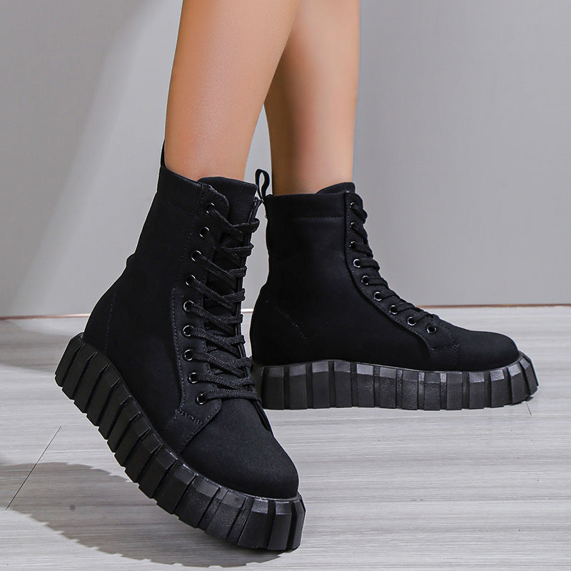 Women's leopard print platform boots with round toe