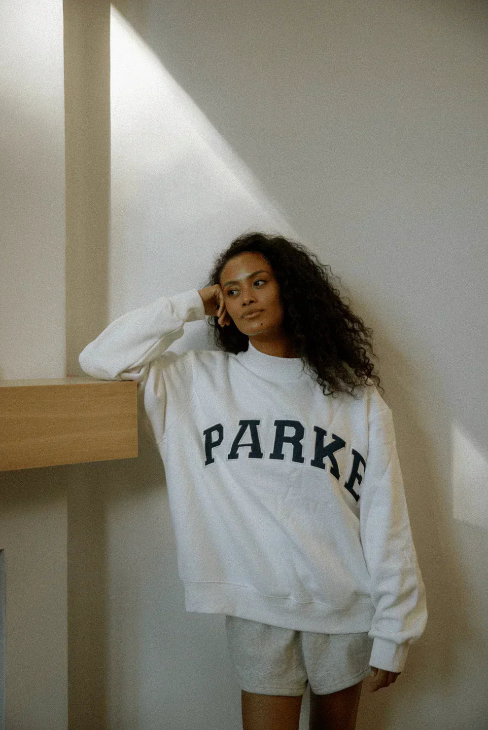 Varsity Oversized Sweatshirt White with Navy Letters