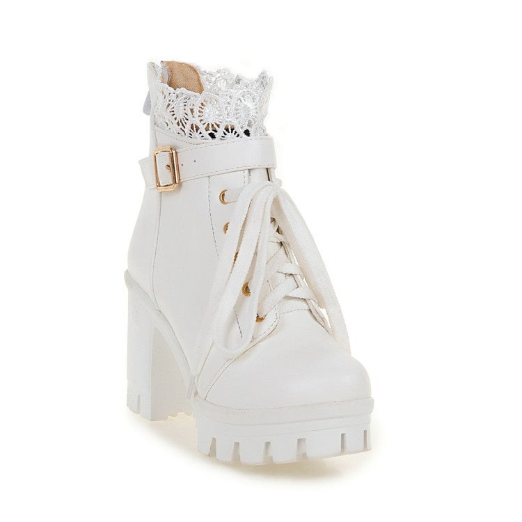 Women's lace-up ankle boots with square heel