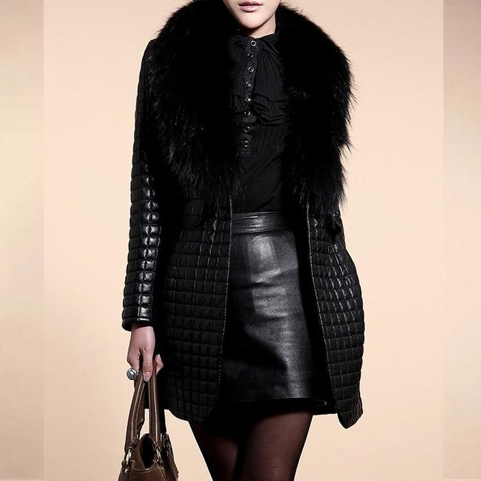 Black women's faux fur jacket mid-length front view