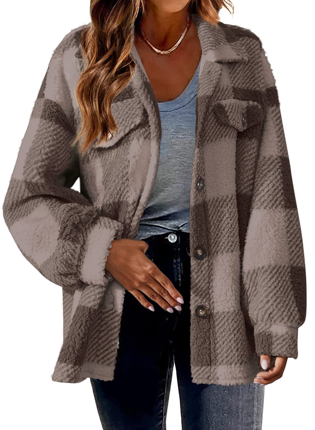 Women's plaid blazer jacket with turndown collar