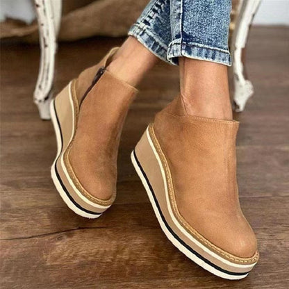 Women's black chunky heel ankle boots with side zipper
