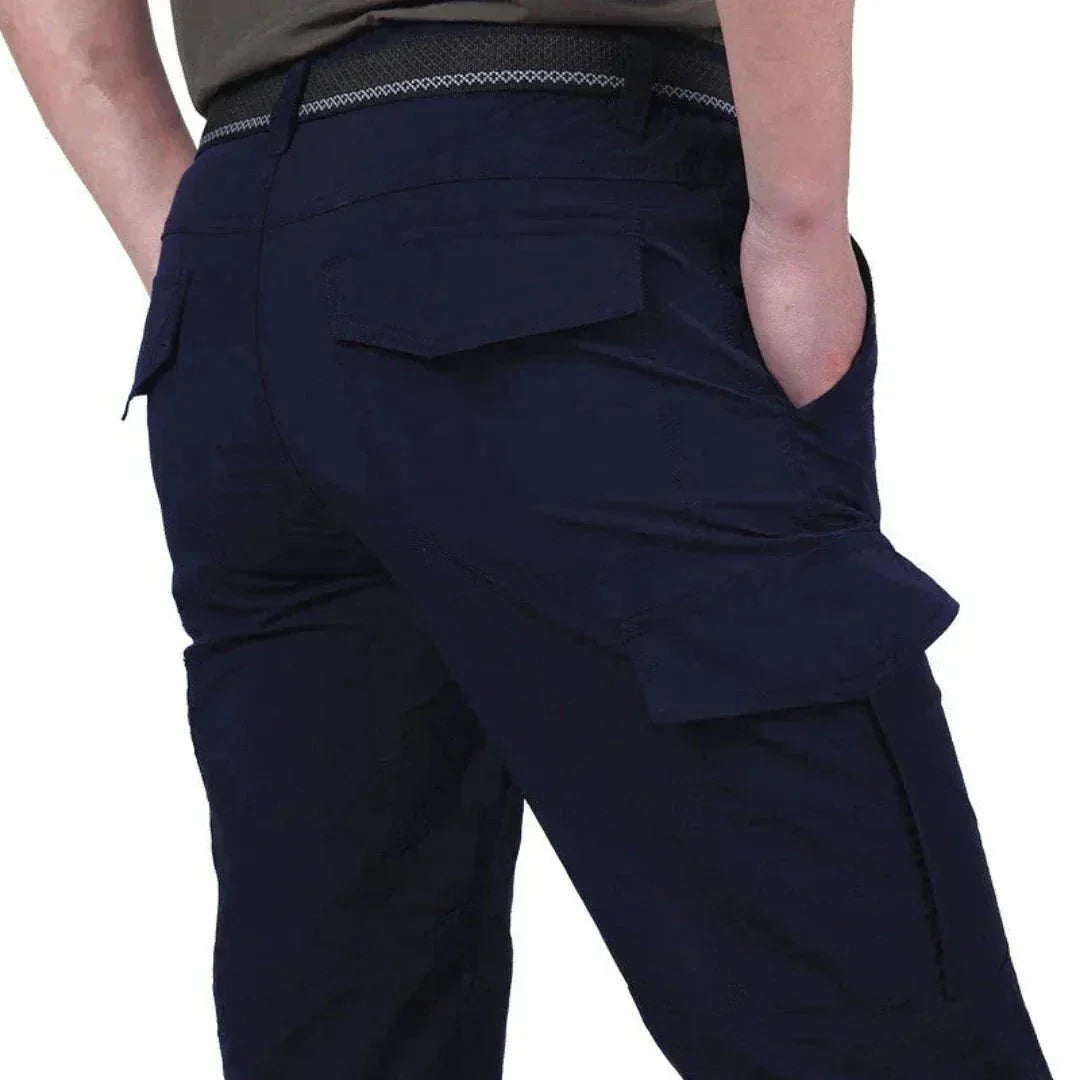 Men's cargo pants with rear flap pockets - navy blue