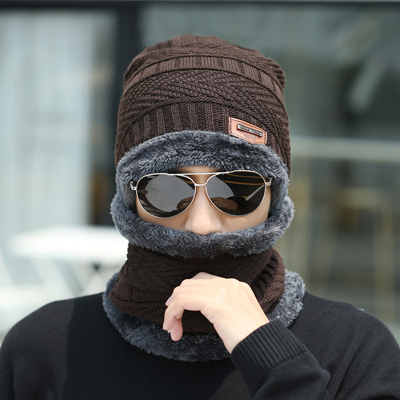 Women's knit beanie and scarf set in winter colors