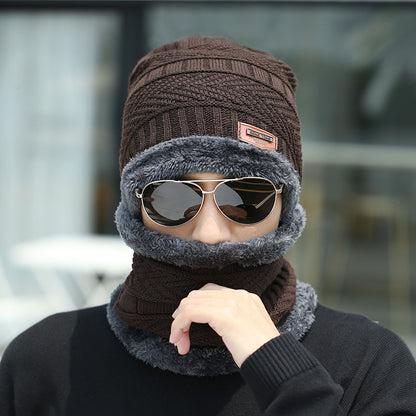 Women's knit beanie and scarf set in winter colors