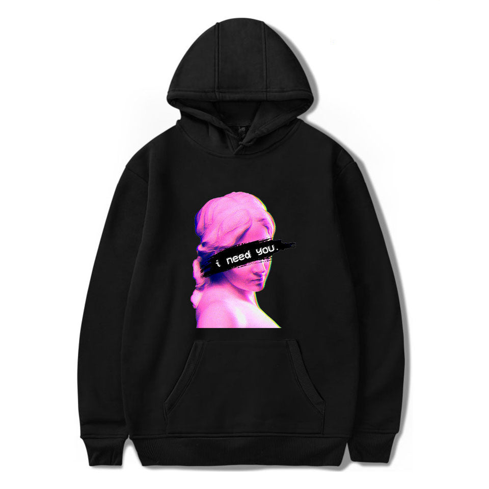 Women's long sleeve hoodie sweatshirt in gray, white and black