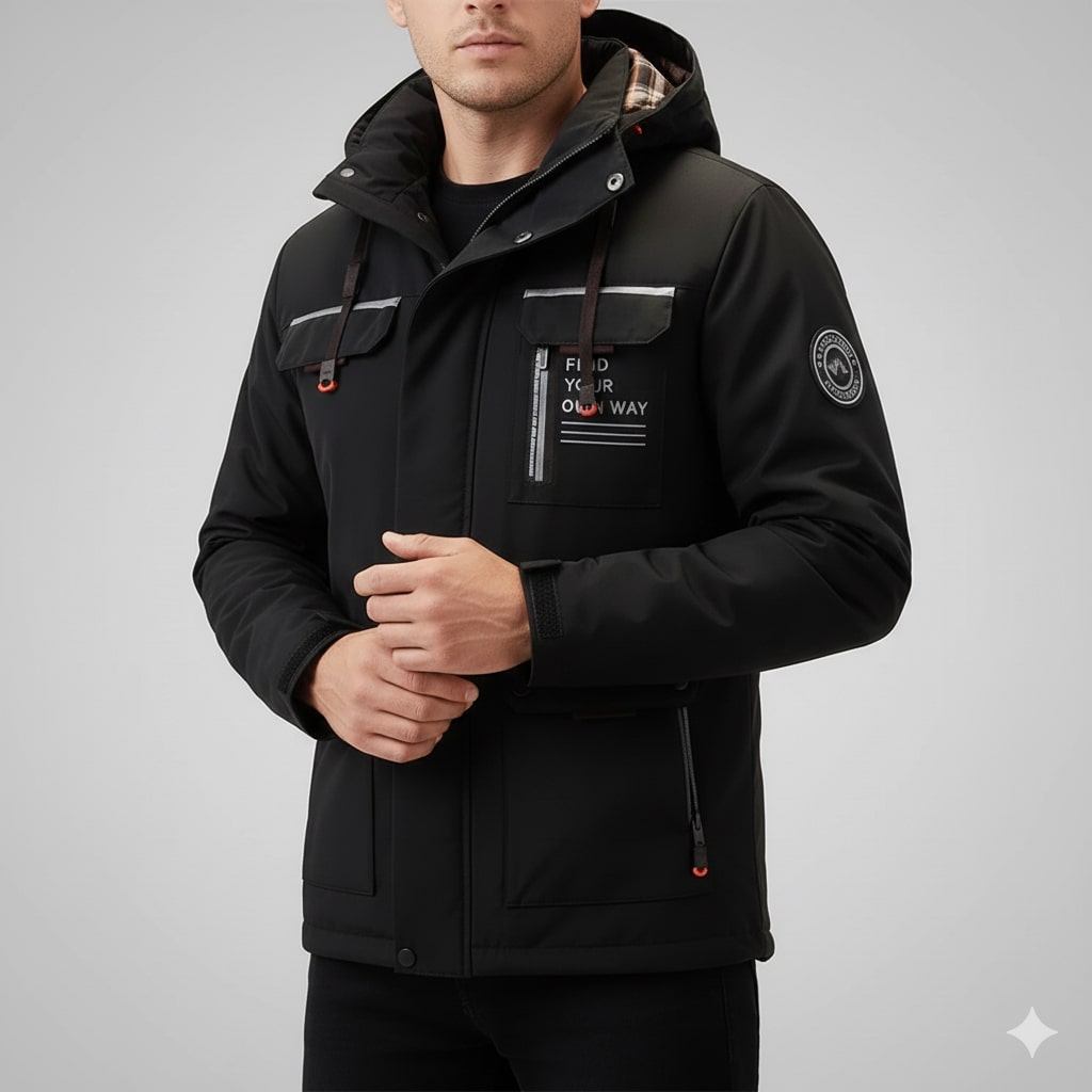Winter coat for men with weather-resistant finish - black