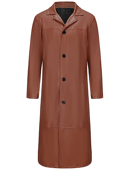 Long leather coat for men with notch lapel
