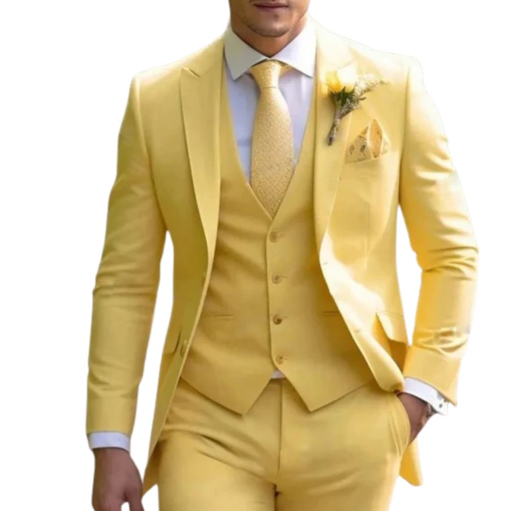 Men's slim fit three piece formal suit - yellow