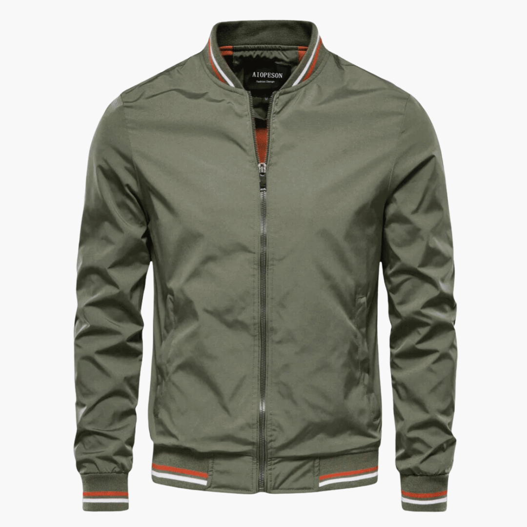 Zip Up Bomber Jacket with Ribbed Trim for Men - green