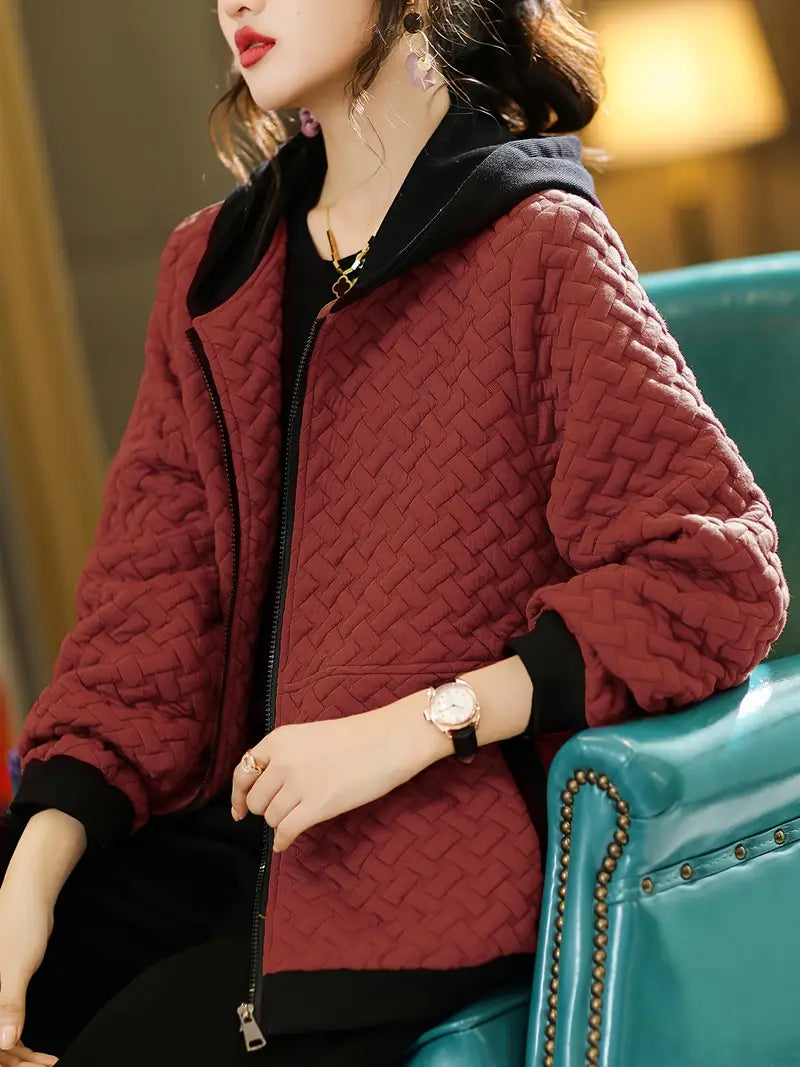 Alienor - Quilted Hooded Coat with Contrast Trim