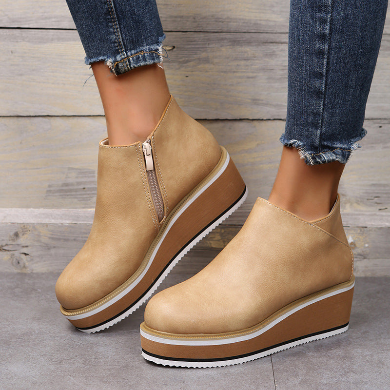 Women's black chunky heel ankle boots with side zipper