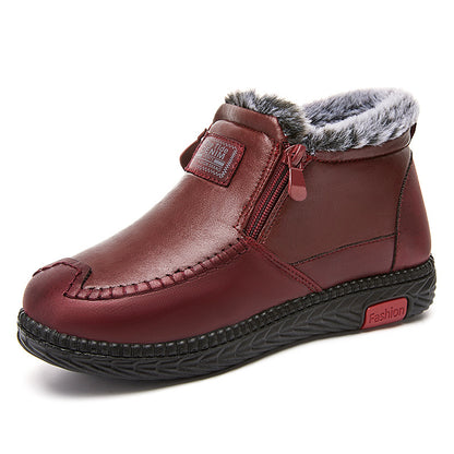 Women's black plush lined winter ankle boots with flat heel