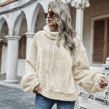 Women's apricot hooded loose fit plush sweater