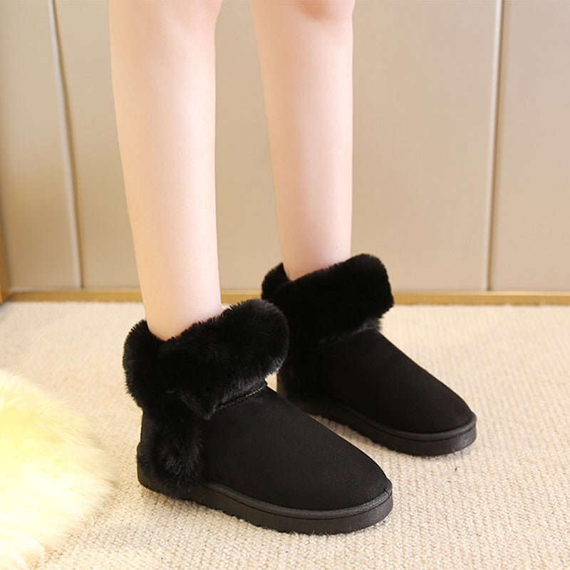 Black slip-on women's winter ankle boots with round toe
