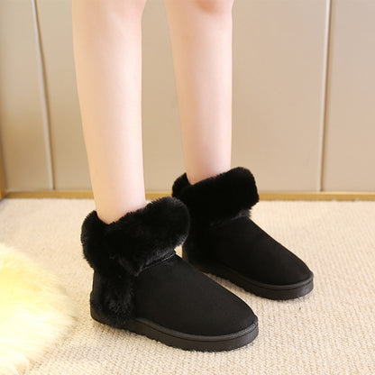 Black slip-on women's winter ankle boots with round toe