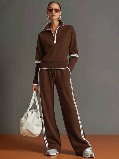 Woman wearing relaxed blouse and wide leg pants set