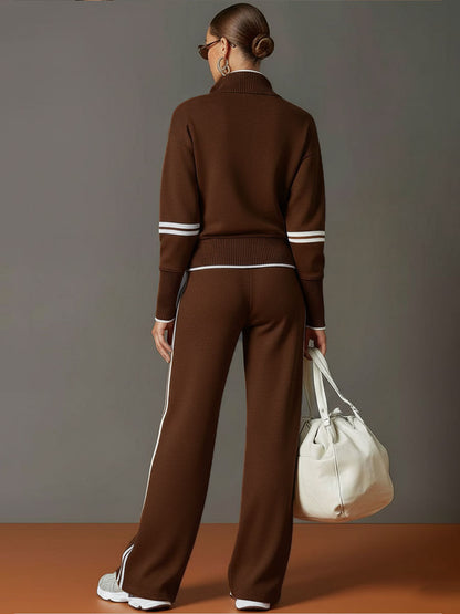 Woman wearing relaxed blouse and wide leg pants set