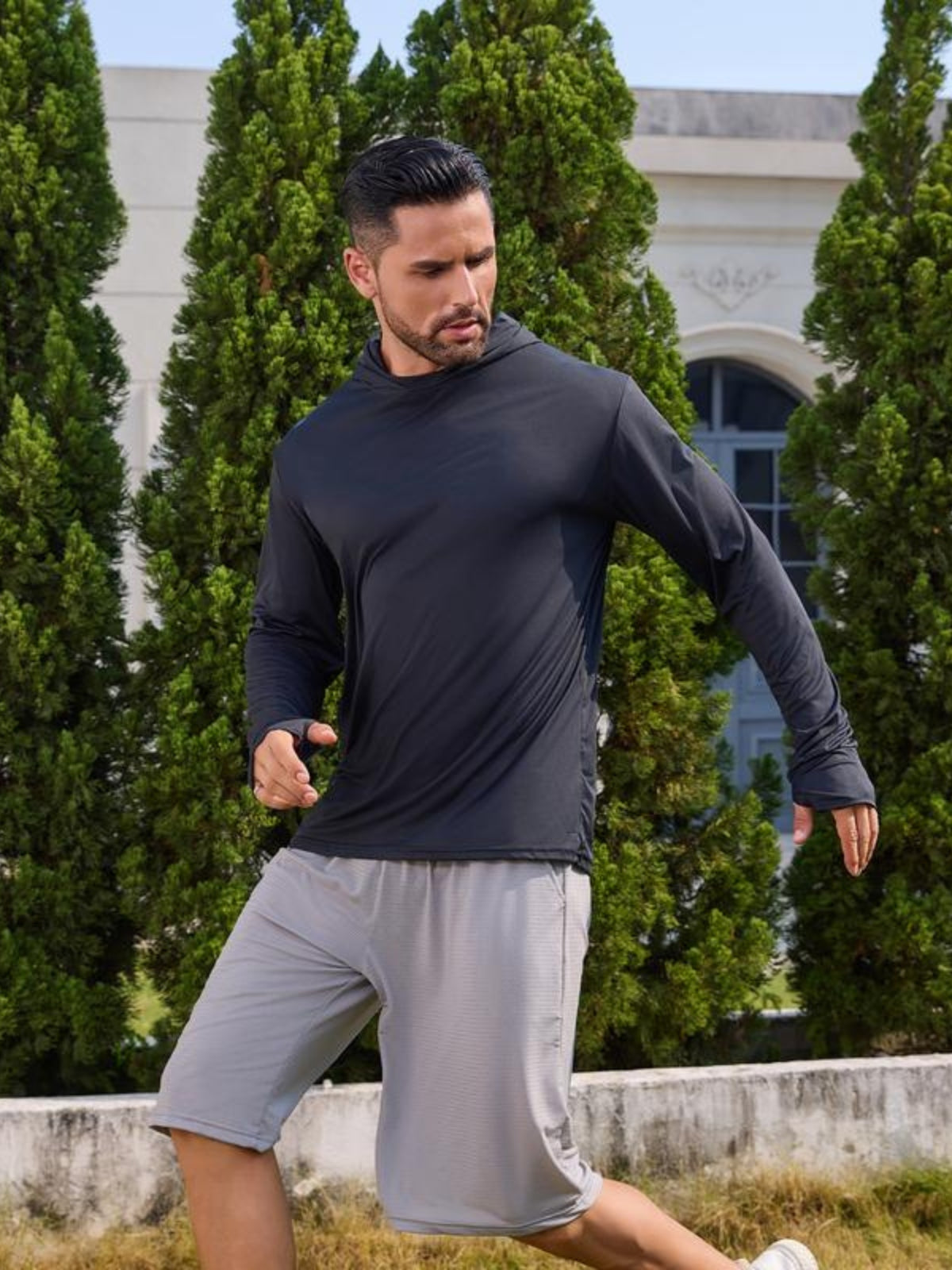 Men's sport pullover hoodie with drawstring hood