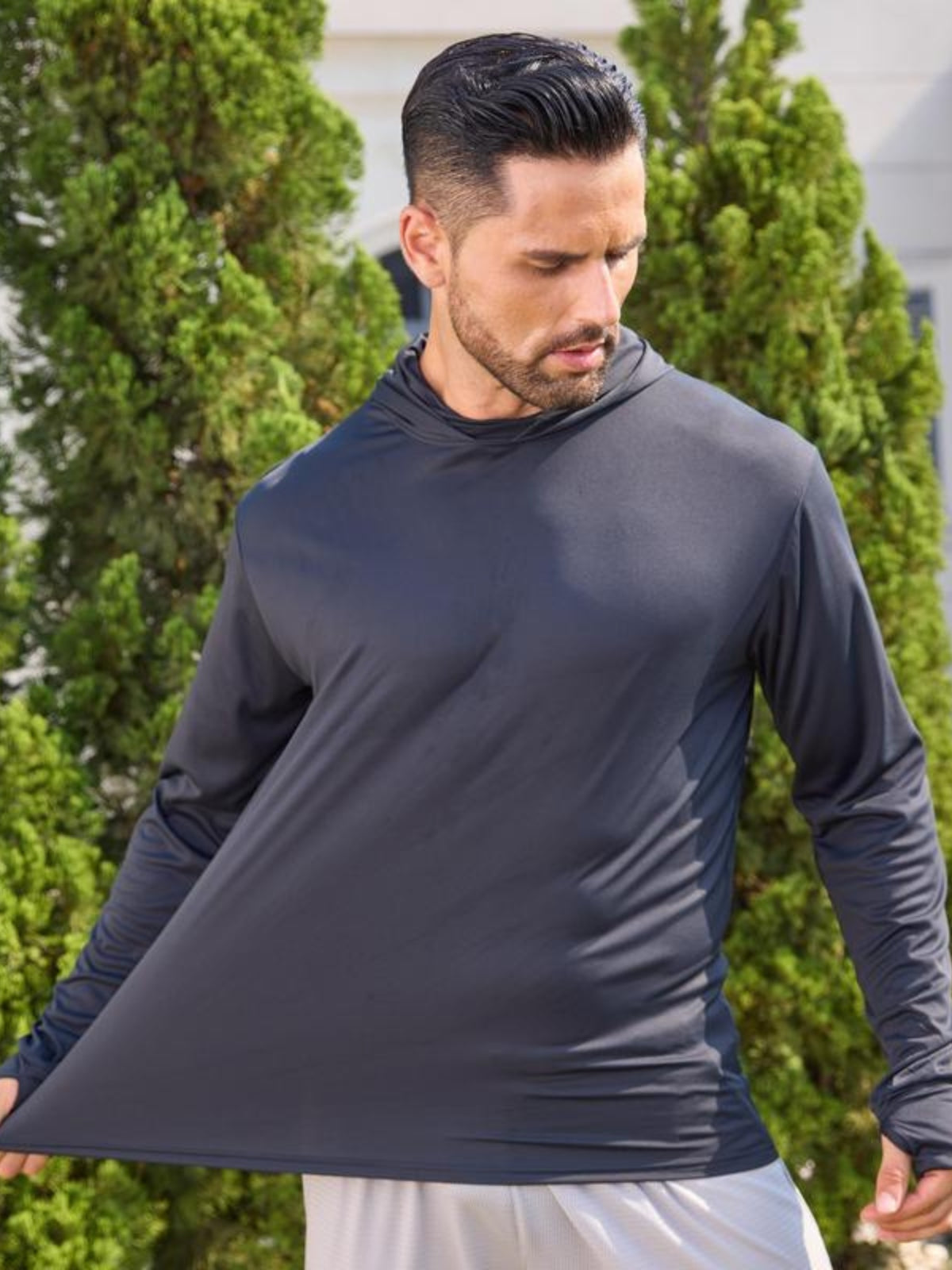 Men's sport pullover hoodie with drawstring hood