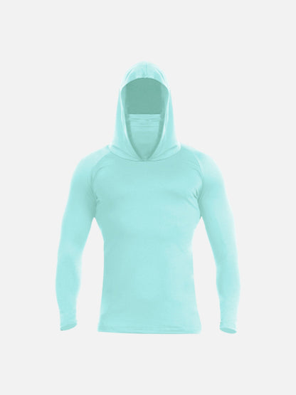 Men's sport pullover hoodie with drawstring hood - light blue