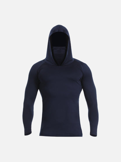 Men's sport pullover hoodie with drawstring hood - dark blue