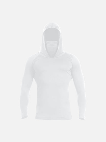 Men's sport pullover hoodie with drawstring hood - white
