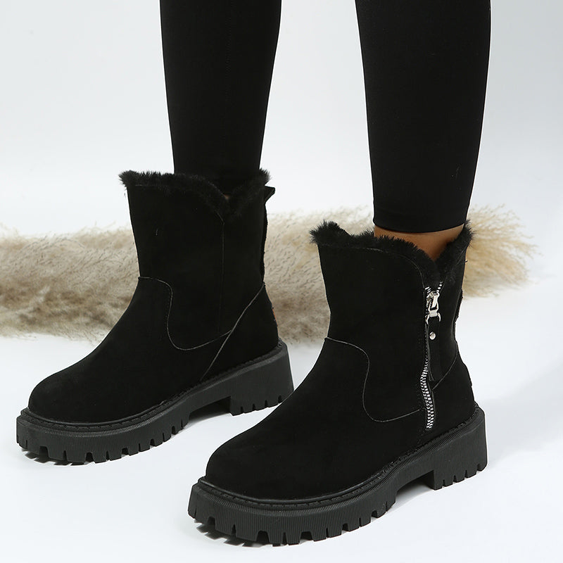 Women's plush snow boots with side zip