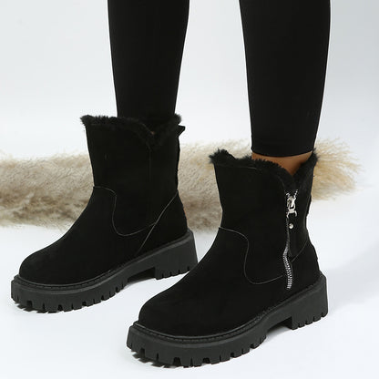Women's plush snow boots with side zip