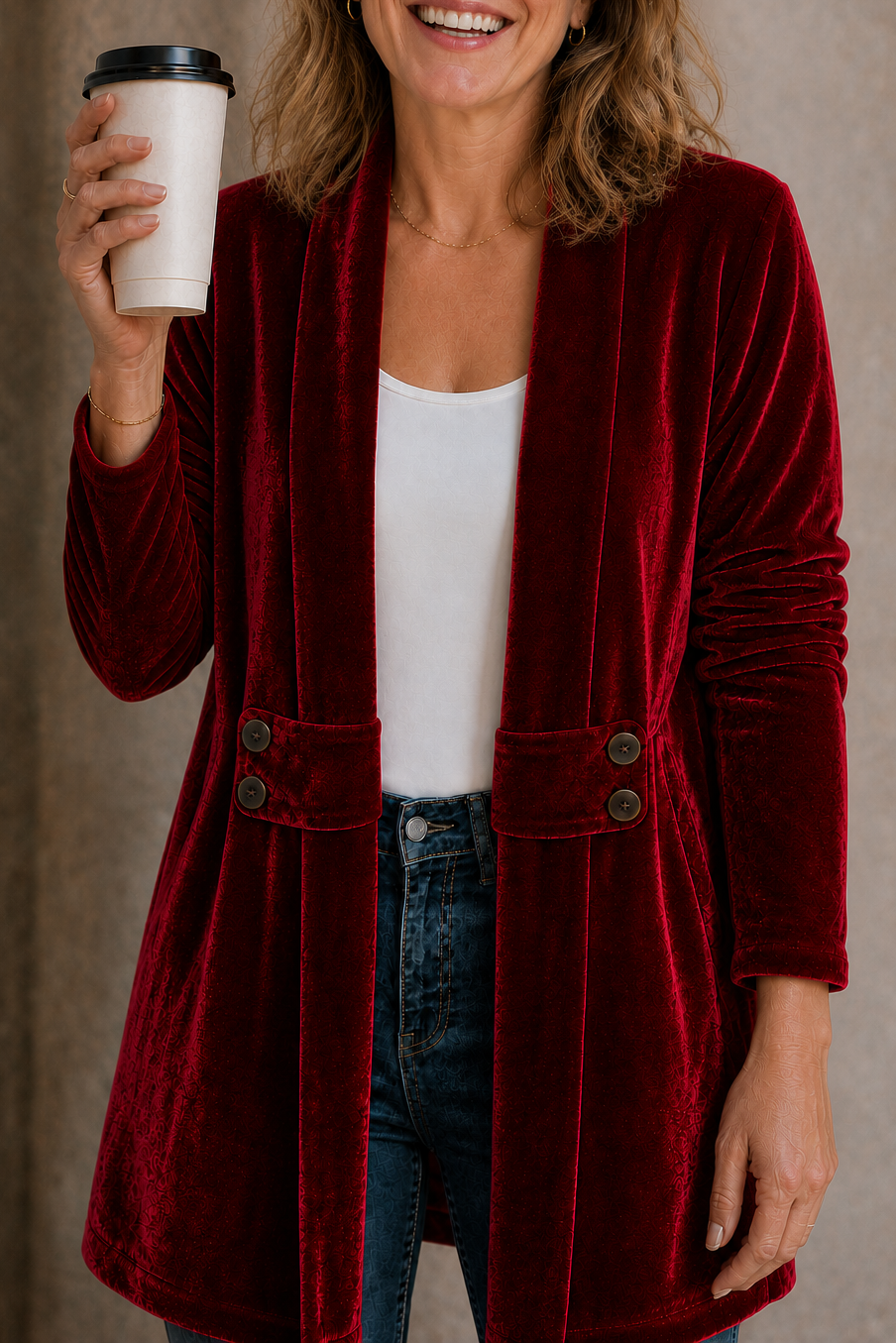 Imogen - Double-Breasted Plush-Surface Cardigan
