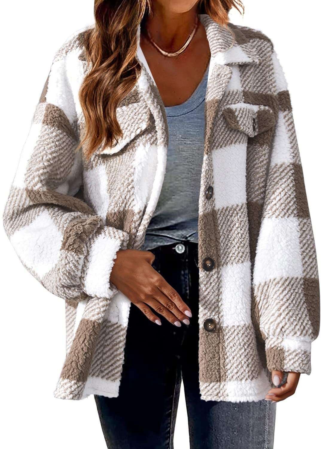 Women's plaid blazer jacket with turndown collar