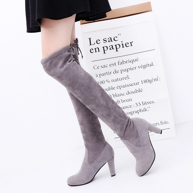 Black knee high thick heel boots for women