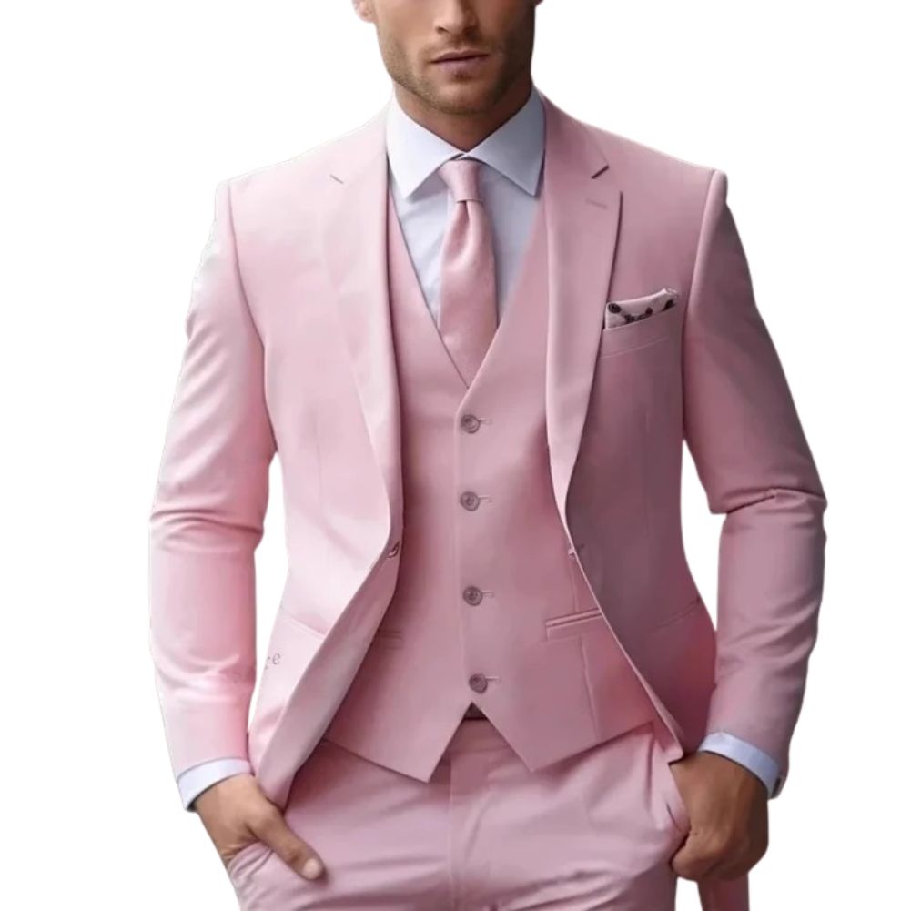 Men's slim fit three piece formal suit - pink