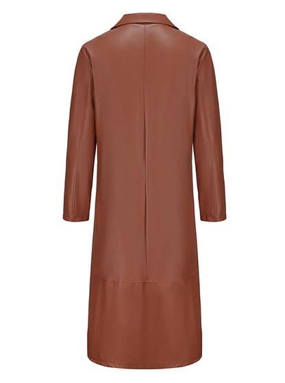 Long leather coat for men with notch lapel