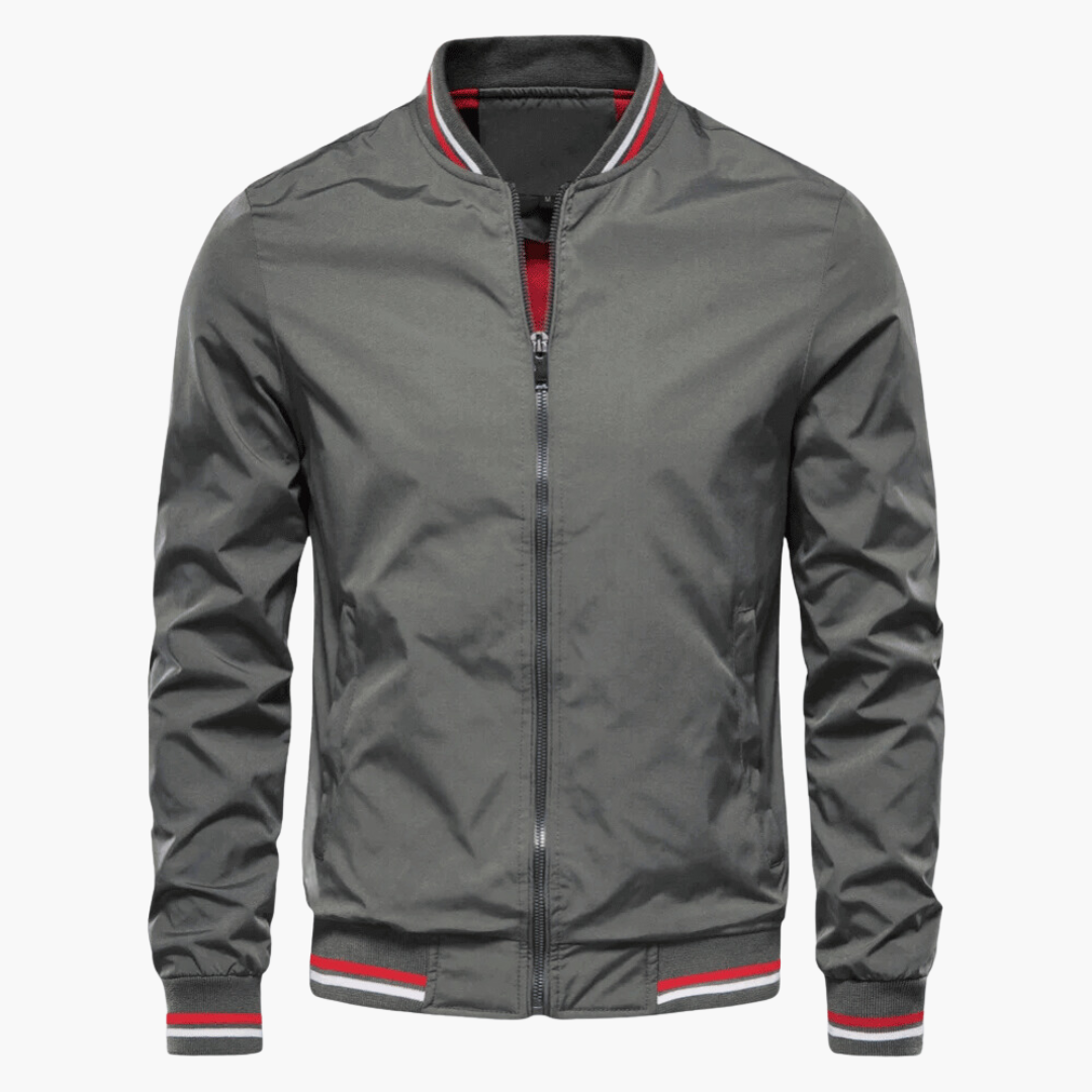 Zip Up Bomber Jacket with Ribbed Trim for Men - gray