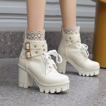 Women's lace-up ankle boots with square heel
